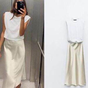 Zara, NWOT, Satin Effect Midi Dress, Medium